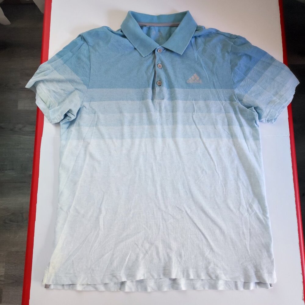 Adidas active wear Polo shirt blue shades pattern men's size L